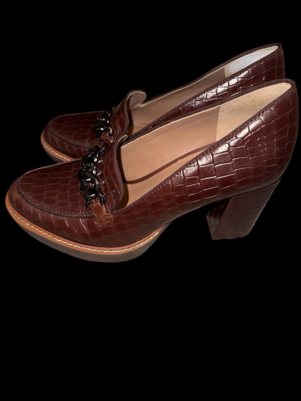 Naturalizer Callie-Moc brown croc leather loafer pump Sz 7.5 - Picture 2 of 6